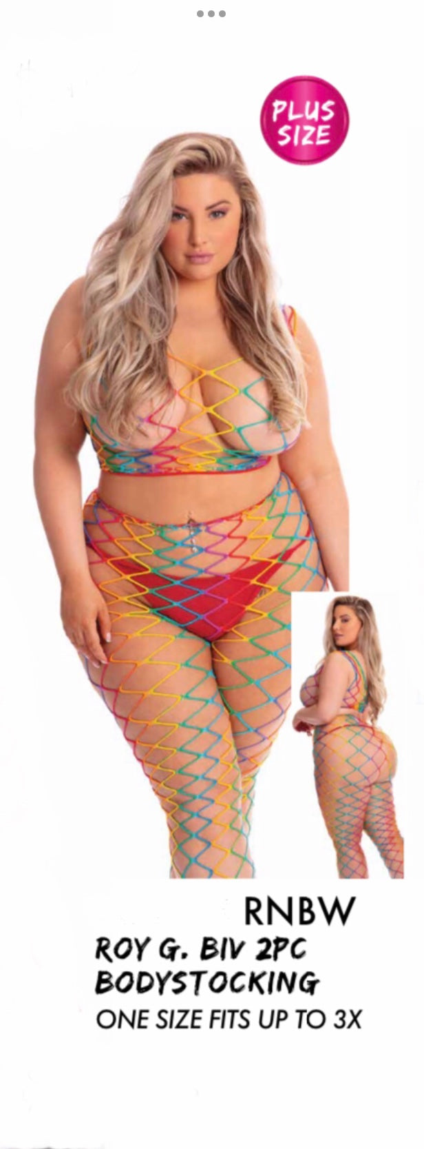 Roy G. Biv 2PC Plus Size Rainbow BodyStocking / Lingerie